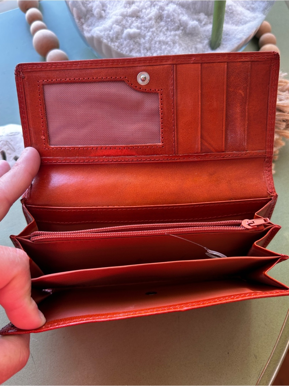 Vera Pelle Firenze Genuine Leather Wallet Red Italian Organizer Made in Italy - Picture 9 of 9